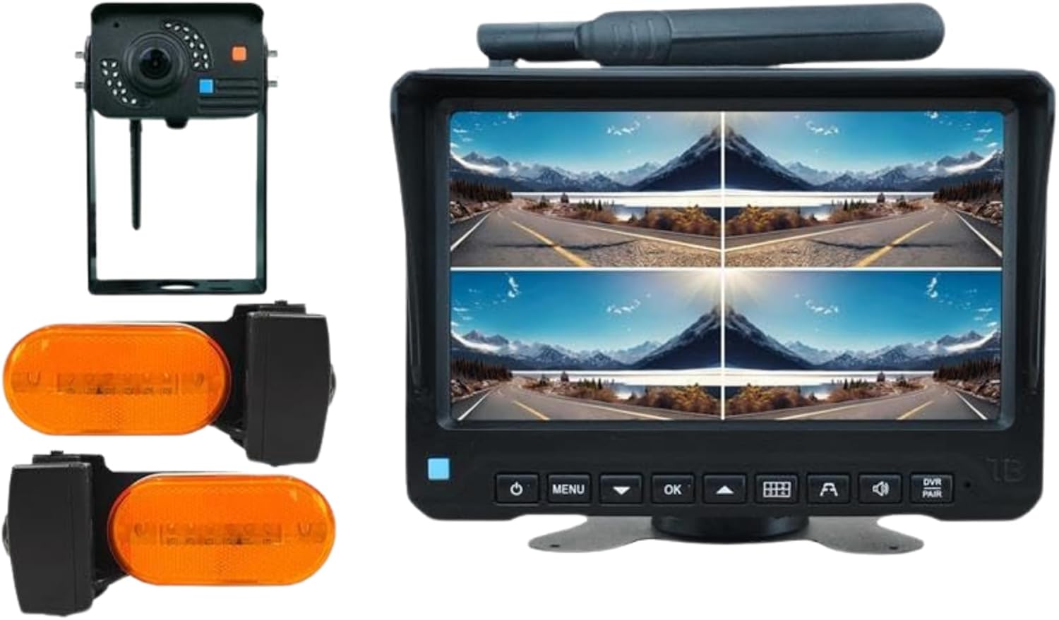 Tadibrothers Backup Camera with Monitor - Trailer Backup Camera System with 2 Marker Light Camera, 7 Inch Monitor, Remote, 3D Brain, Trim for Flush Dash Mount, & Accessories, RV Security Camera System