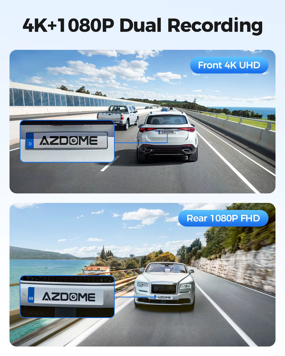 AZDOME M300S 4K Dash Cam Front and Rear